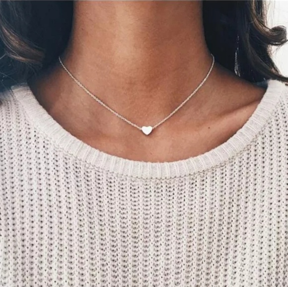 silver heart chain short collar simple Minimalist Jewelry - Minimalist Layering Silver Heart Necklace Collar